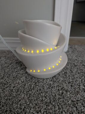 PartyLite White Ceramic Spiral Electric Wax Warmer with Yellow Glow